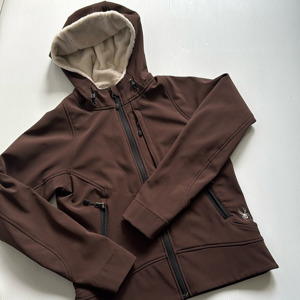 Spyder Brown Hooded full zip - spylon jacket.  Women’s size small